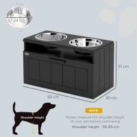 PawHut Raised Dog Bowl with Slow Feeder, Two Stainless Steel Dog Bowls, Drawer, for Large and Extra Large Dogs, Black(m-3)