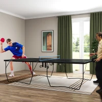 SPORTNOW Tischtennisplatte, klappbar, 8 Räder, pulverbeschichteter Stahlrahmen, MDF, 274 x 152,5 x 76 cm, Schwarz(m-2)