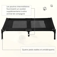 PawHut Lit sur pieds lit pour chien chat lit de camp lit surélevé animaux grand confort tissu Oxford textilène micro-perforé métal 92L x 76l x 18H cm noir(m-7)