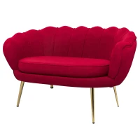 HOMCOM Divanetto 2 Posti in Stile Industrial Chic in Tessuto Effetto Velluto e Metallo, 130x77x77 cm, Rosso Scuro(m-10)