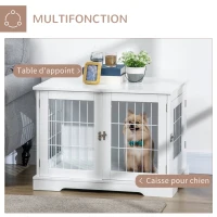 PawHut Cage pour chien animaux 2 en 1 table d'appoint meuble cage chien intérieur avec 2 portes verrouillables - dim. 76L x 54.5l x 56H cm - Métal et MDF(m-4)