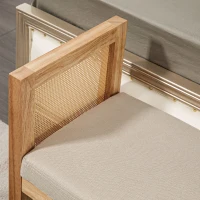 HOMCOM Banc bout de lit en tissu aspect lin avec accoudoirs en rotin et cadre en bois massif 120 x 38 x 61,5 cm beige(m-8)