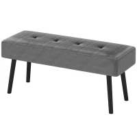 HOMCOM End of Bed Bench, Corduroy Bedroom Bench with Thick Padding and Steel Legs, Tufted Window Seat for Entryway, Living Room, Grey(m-11)