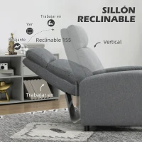 HOMCOM Sillón Reclinable Manual Sofá Individual con Reclinación hasta 155º Carga 150 kg Gris(m-4)