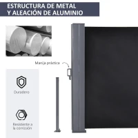Outsunny Toldo Lateral Retráctil Doble 600x160 cm Pantalla de Privacidad Extensible con Ángulo Ajustable y Protección UV 50+ para Jardín Balcón Terraza Gris Oscuro(m-5)