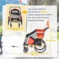 PawHut Dog Bike Trailer 2-in-1 Pet Stroller for Large Dogs Cart Foldable Bicycle Carrier Aluminium Frame with Safety Leash Hitch Coupler Reflector Flag Red(m-3)
