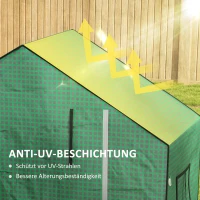 Outsunny Ersatzfolie für Gewächshaus, Ersatzabdeckung mit UV-Schutz, Rolltür, Seitenfenster, 140 x 73 x 190 cm, Grün(m-5)