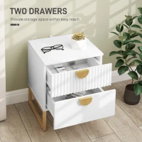 HOMCOM Elegant Two-Drawer Bedside Table - White(m-5)