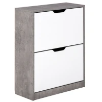 HOMCOM Meuble à chaussures meuble d'entrée placard de rangement, 2 portes abattantes, 62,5 x 26 x 81 cm, gris et blanc(m-10)