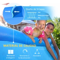 Outsunny Piscina Inflable Familiar para 3-4 Personas Redonda 4,000 Litros Ø274x76 cm con Inflador de Mano Azul(m-5)