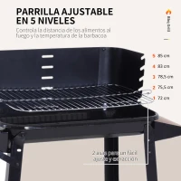 Outsunny Barbacoa de Carbón Vegetal BBQ con Altura de Parrilla Ajustable Estantes y Ruedas para Exterior 83x46x87 cm Negro(m-4)