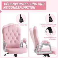 Vinsetto Bürostuhl, neigbare Lehne, höhenverstellbar, Samtoptik, bis 120 kg, Rosa(m-5)