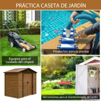 Outsunny Cobertizo de Jardín Exterior 3 m² 236x152x209 cm con 2 Puertas Corredizas y 4 Ventanas Natural y Café(m-4)