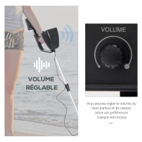 Outsunny Détecteur de métaux sensibilité et Volume Ajustable avec Bobine étanche, Manche réglable ABS Aluminium dim. 77,5-105L x 13l x 24H cm Noir(m-7)