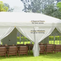 Outsunny 3 x 6 m Garden Pop Up Gazebo, Wedding Party Tent Marquee, Water Resistant Awning Canopy with Sidewalls, Windows, Carry Bag, White(m-7)