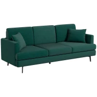 HOMCOM Divano 3 Posti in Tessuto con 2 Cuscini e Imbottitura Spessa, 229x88x88cm, Verde(m-10)
