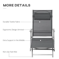 Outsunny Steel Fabric Sun Lounger Outdoor Folding Chaise Lounge Chair Recliner with Portable Design & 7 Adjustable Backrest Positions - Dark Grey(m-5)