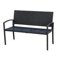 Outsunny Banco de Jardín de 2 Plazas Banco para Exterior con Respaldo y Asiento de Ratán PE Carga 240 kg 122x60x85 cm Negro(m-11)