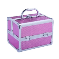 HOMCOM Maletín Maquillaje Profesional Estuche de Cosmético Portátil con Bandejas de 3 Niveles y Espejo 2 Llaves para Joyero Manicura Viaje 20x15x15 cm Rosa(m-11)