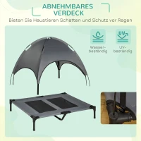 PawHut Erhöhtes Hundebett mit Baldachin, Haustierbett, Hundeliege outdoor mit Dach, Atmungsaktiv, Taftstoff für Camping Grau 92 x 76 x 90 cm(m-5)