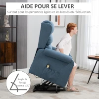 HOMCOM Fauteuil releveur électrique avec repose-pied ajustable et télécommande velours polyester aspect lin bleu(m-7)