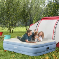 Outsunny Matelas autogonflant de camping lit gonflable pliable 2 personnes - pompe intégrée  surface floquée gris clair et bleu(m-2)