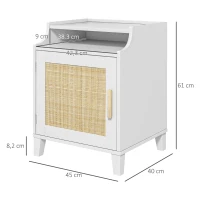 HOMCOM Lot de 2 tables de chevet table de nuit avec placard porte rotin tissé + niche design bohème naturel blanc(m-3)