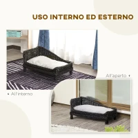 PawHut Cuccia per Animali Domestici Forma Chaise Longue in Vimini Nero Cuscino in Pile 69x42x33cm(m-7)