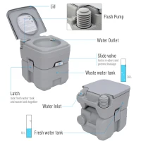 Outsunny Portable Camping Toilet,  20L Flushable Porta Potty with 2 Detachable Tanks and Double Seal Valve for Travel Fishing Festival Campsite(m-4)