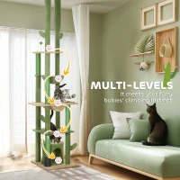 PawHut 225-255cm Adjustable Floor to Ceiling Cat Tree, Tall Cat Tower for Indoor Cats w/ Scratching Posts, Green(m-6)