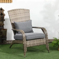 Outsunny Sedia da Giardino Adironrack con Braccioli, in Rattan e Acciaio, 64x80x90 cm, Marrone e Grigio(m-2)