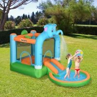 Outsunny 4 in 1 Elephant-Themed Inflatable Water Park, Kids Bouncy Castle, for Ages 3-8 Years - Multicoloured(m-10)