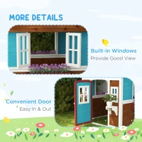 Outsunny Wooden Playhouse with Doors, Windows, Plant Pots, Boxes, for 3-8 Years - Dark Brown(m-7)