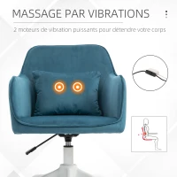 HOMCOM Chaise de bureau velours fauteuil bureau massant coussin lombaire intégré hauteur réglable pivotante 360° bleu(m-8)