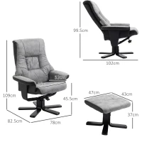 HOMCOM Fabric Recliner Sofa Armchair with footstool Swivel Sofa Grey(m-3)