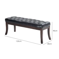 HOMCOM Panca Fondo Letto Imbottita con Design a Bottoni e Gambe Ricurve, in Pelle PU e Legno, 120x38x46 cm, Nero(m-3)