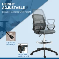 Vinsetto 102.5-126cm Draughtsman Office Chair, with Footrest - Grey(m-6)