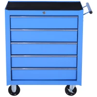 HOMCOM Carrello da Officina a 5 Cassetti con Ruote in Metallo Blu, 67.5x 33 x 77cm(m-10)