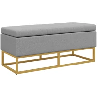 HOMCOM Banc banquette coffre de rangement 2 en 1 assise capitonnée et pieds acier 110 x 44 x 48 cm gris et doré(m-10)