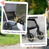 PawHut 3 in 1 One-Click Foldable Pet Stroller, Detachable Dog Cat Travel Pushchair, Car Seat w/ EVA Wheels, Basket, Adjustable Canopy, Safety Leash, Cushion, for Small Pets - Grey(m-7)