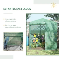 Outsunny Invernadero de Jardín Hexágono 194x194x215 cm Vivero Casero con 6 Estantes Puerta Enrollable y Marco de Acero Galvanizado para Cultivos Plantas Macetas Flores Verde(m-4)
