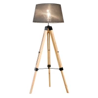 HOMCOM Stehlampe Stehleuchte Standleuchte höhenverstellbar E27, Kiefer+Polyester, 65x65x99-143cm (Grau)(m-10)