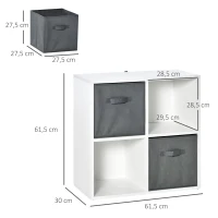 HOMCOM Estantería para Libros de 4 Cubos Librería Modular con 2 Cajones Extraíbles de Tela no Tejida para Oficina Estudio Dormitorio 61,5x30x61,5 cm Blanco y Gris(m-3)