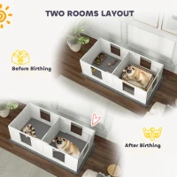 PawHut Two Room Design, Whelping Box for Dogs with Whelping Pad, Clear Panels, Adjustable Entrance, for Small Dogs, 164 x 80cm(m-7)