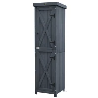 Outsunny Casetta Porta Attrezzi a 3 Ripiani in Legno da Abete con Tetto in Metallo, 45x45x160 cm, Grigio(m-10)