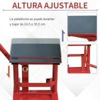 HOMCOM Caballete tipo Soporte Elevador de Motocross de Acero Plataforma tipo Peana Universal para Reparación y Estacionamiento Accesorio de Motos Altura Ajustable 28x34x30-40cm Carga 150kg Color Rojo(m-5)