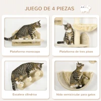 PawHut Juego de Escalada para Gatos de Pared Estantes para Gatos 4 Piezas Hamaca Nido Plataformas para Saltar Beige(m-5)