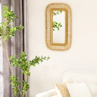HOMCOM Espejo de Ratán Decorativo de Pared Espejo Colgante Rectangular para Salón Dormitorio Entrada Pasillo 75x48 cm Natural(m-2)