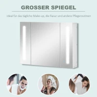 kleankin Spiegelschrank 3 Spiegeltüren LED-Lichter 90 × 15 × 65 cm Weiß(m-7)