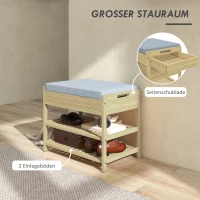 HOMCOM Schubank Schuhregal, 2 Ablagen, Sitzpolster, Bambus, 55 cm x 35 cm x 46 cm, Grau + Natur(m-4)